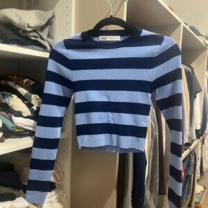 Zara Navy and Light Blue Knit Top